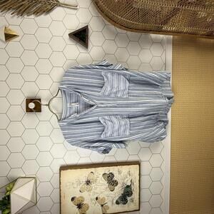 Anthropologie Blue Striped Linen Blend Short Sleeve Top - Size - Small